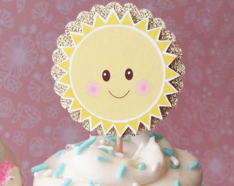 Sunshine Cupcake Toppers, You Are My Sunshine, Our Little Sunshine, 1st Birthday, Baby Shower, Sunshine Decorations