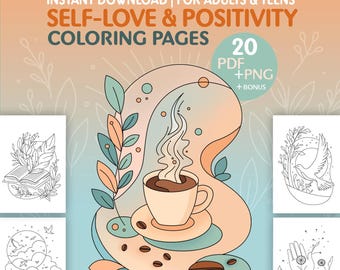 Dibujos para colorear sobre el amor propio: Afirmaciones positivas, alivio de la ansiedad (conjunto descargable en PDF y PNG)