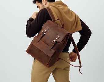 Mochila de cuero Crazy Horse personalizada: hecha a mano / Mochila de viaje para hombre y mujer