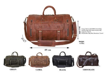 Handmade Buffalo Leather Duffle Bag: Weekender Travel Holdall