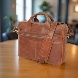 Custom Leather Laptop Case – Personalized Business Satchel with Compartments, Professional Briefcase for Men & Women, Handmade Organizer Bag