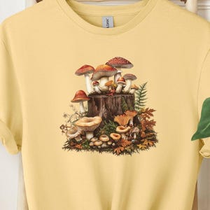Woodland Mushroom T Shirt Fungi Graphic Tee Forest Nature Foraging Shirt Cottagecore Botanical Top Gift for Mushroom Lover