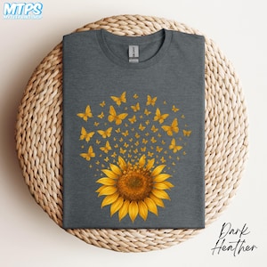 Sunflower and Butterflies Shirt Womens Graphic Tee Summer Floral Nature Inspired TShirt Casual Boho Top Gift for Her Sunflower Lovers