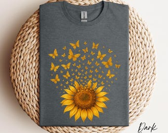 Sunflower and Butterflies Graphic Tee: Boho Floral T-Shirt