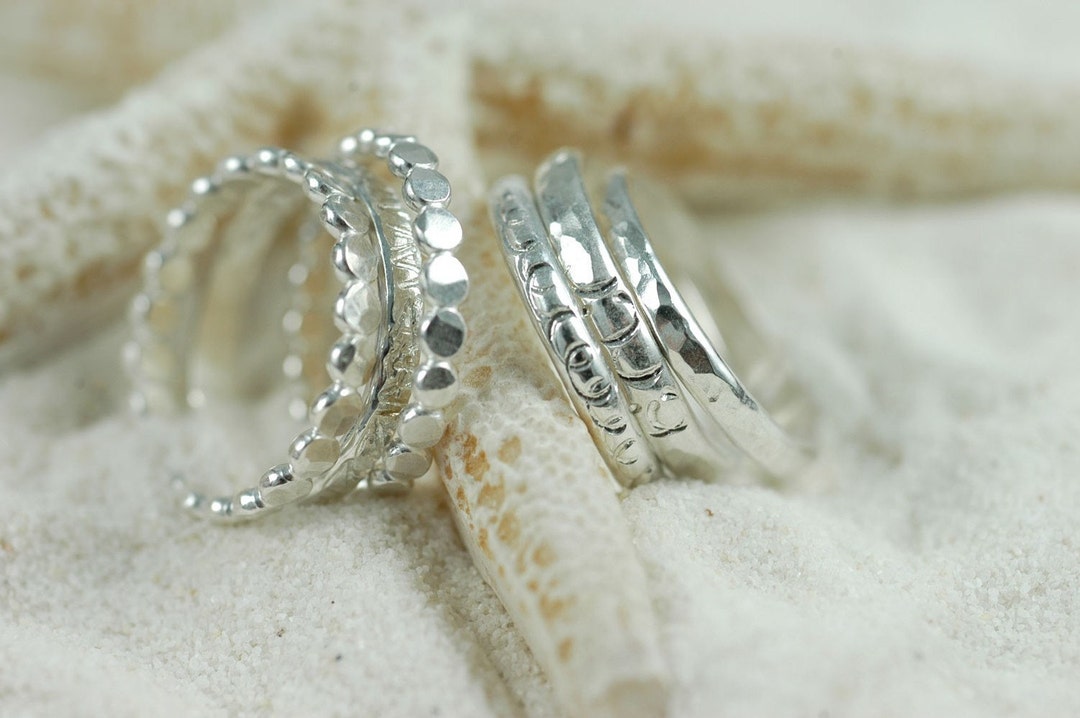 Silver Stackable Rings Ocean One Sterling Silver Textured Stacking Ring - Pairs With Sea Glass Ring ...