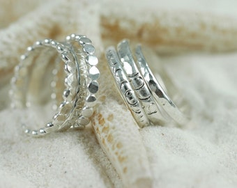 Three Sterling Silver Textured Stacking Rings - Pairs Nicely With Sea Glass Ring