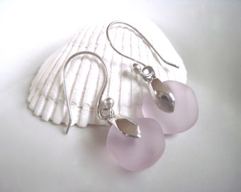 Sterling Silver Light Sun Kissed Pink Sea Glass Earrings - Cultured Sea Glass Line - For the Fun Loving Beach Bum