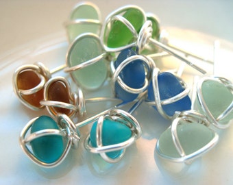 Sea Glass Jewelry - Tie the knot - Genuine Small Sea Glass (Stud Earring)