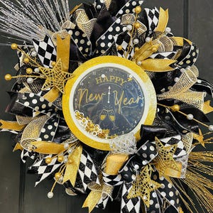Accroche-porte guirlande métallique horloge globe Happy New Year