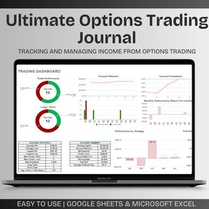 Ultimate Options Trading Journal voor Excel-sjabloon en Google Spreadsheets | WinLoss-strategie volgen | Handelsdashboard | Grafiek voor handelsanalyse
