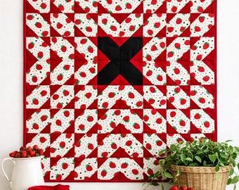 Handmade Strawberry Patchwork Hanging Wall Quilt 36 x 45 Farmhouse Decor