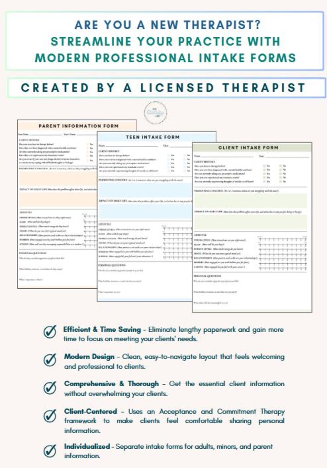 Modern Therapy Client Intake Forms - Adult, Teens & Parents - Etsy