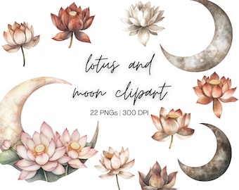 Lotus And Moon Clipart | Lotus Flower PNG, Moon Clipart, Lotus Flower Clipart Crescent Moon SVG, Meditation SVG, Digital Download