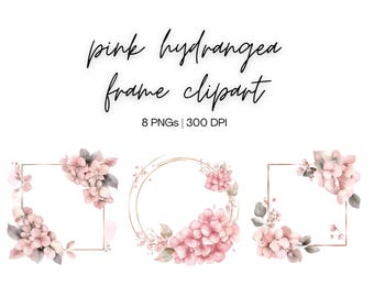 Clipart roze hortensialijst | Aquarel bloemen, aquarel clipart, bruiloft clipart, Floral frame clipart, digitale download
