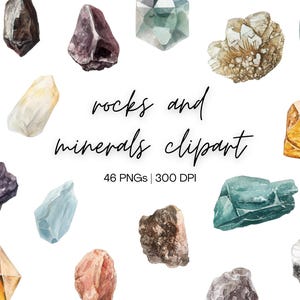 Ensemble de cliparts de roches et de minéraux | Clipart minéraux, clipart aquarelle de pierres précieuses, clipart de pierres précieuses, cristal aquarelle, téléchargement numérique