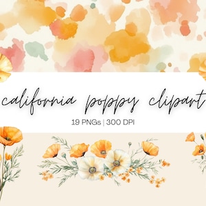 Kalifornischer Mohn Clipart | Aquarell Clipart, Aquarell Mohnblume, Clip Art, Aquarell Blumen, Mohnblumenstrauß, digitaler Download