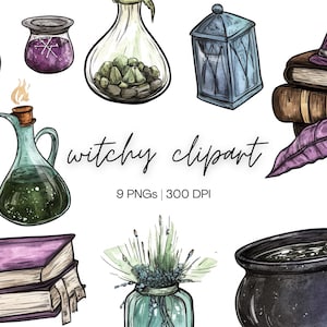 Witchy Clipart Bundle| Witch Clipart, Fantasy Clipart, Mystical Clipart, Witchcraft Clipart, Pagan PNG, Digital Download