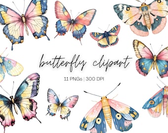 Butterfly Clipart Bundle | Watercolor Butterfly Clipart, Butterflies Clipart, Colorful Butterflies, Pink Butterfly, Digital Download