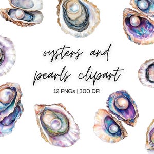 Peut inclure: Illustration aquarelle de 12 huîtres et perles. Les huîtres sont ouvertes et fermées, révélant des intérieurs irisés et des perles. Les perles sont blanches et rondes. L'illustration est parfaite pour ajouter une touche d'élégance à tout projet.