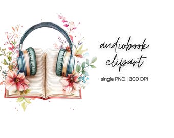 Audiobook Clipart | Book Lover PNG, Library Clipart, Reading Clipart, Bookish Illustration, Digital Journal, Digital Download