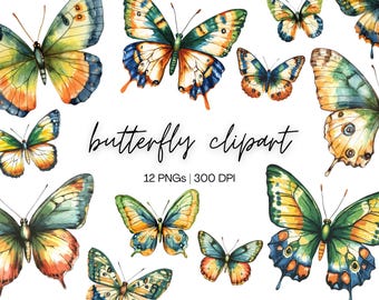 Butterfly Clipart Bundle | Watercolor Butterfly Clipart, Butterflies Clipart, Colorful Butterflies, Digital Butterfly, Digital Download