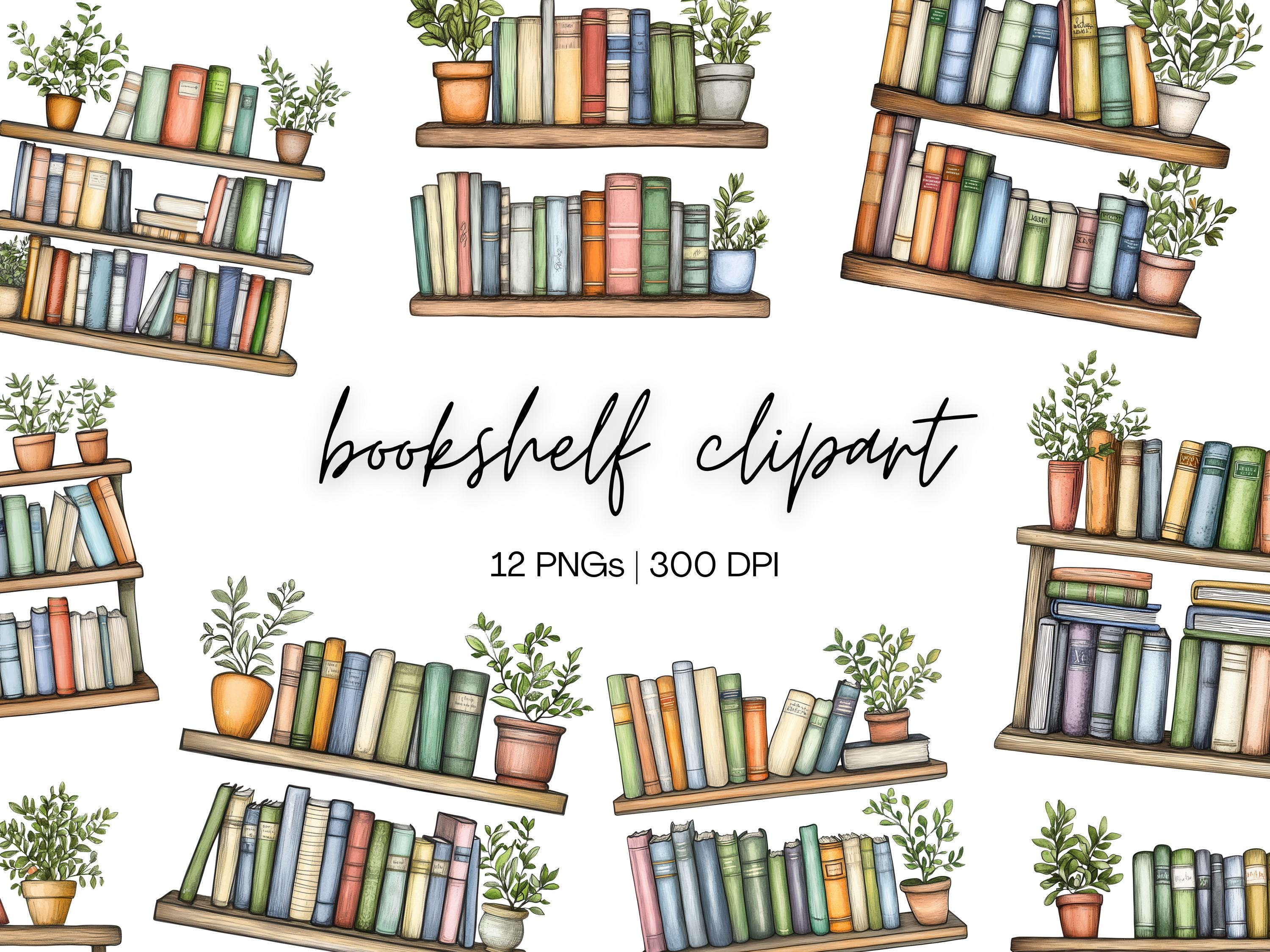 Bookshelf Clipart Bundle | Watercolor Bookshelf Clipart, Bookworm Clipart,  Library Clipart, Bookshelf Watercolor, Digital Download, image size:3000x2250