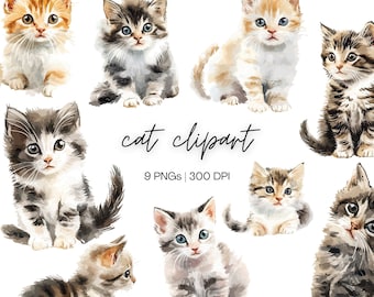 Cat Clipart Bundle | Watercolor Cat Clipart, Quirky Cat Clipart, Cats Clipart Bundle, Cute Kitten Clipart, Digital Download
