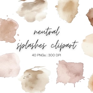 Clipart de respingos de aquarela neutra | Respingos de aquarela, clipart de respingos de tinta, respingos de tinta PNG, aquarela neutra, download digital