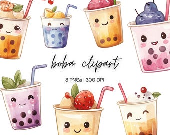 Boba Clipart Bundle | Bubble Tea Clipart, Boba Tea Clipart, Kawaii Bubble Tea, Milk Tea Clipart, Kawaii Boba Clipart, Digital Download