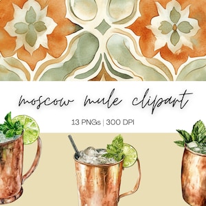 Moskauer Maultier Clipart-Bundle | Aquarell Cocktails, Getränke Illustration, Bar Cocktailkarte, Kupferbecher Getränk, digitaler Download