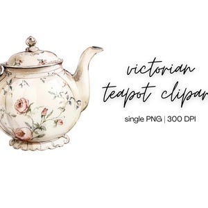 May include: A white porcelain teapot with floral designs and a delicate handle. The teapot is decorated with pink roses and green leaves.