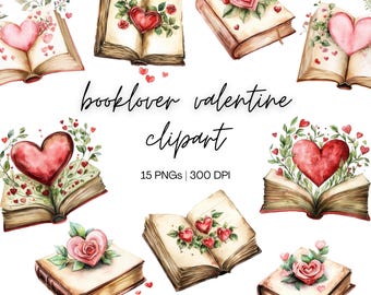 Paquete de imágenes prediseñadas de San Valentín para amantes de los libros / Imágenes prediseñadas de amantes de los libros, imágenes prediseñadas de San Valentín, San Valentín para amantes de los libros, imágenes prediseñadas para amantes de los libros, descarga digital