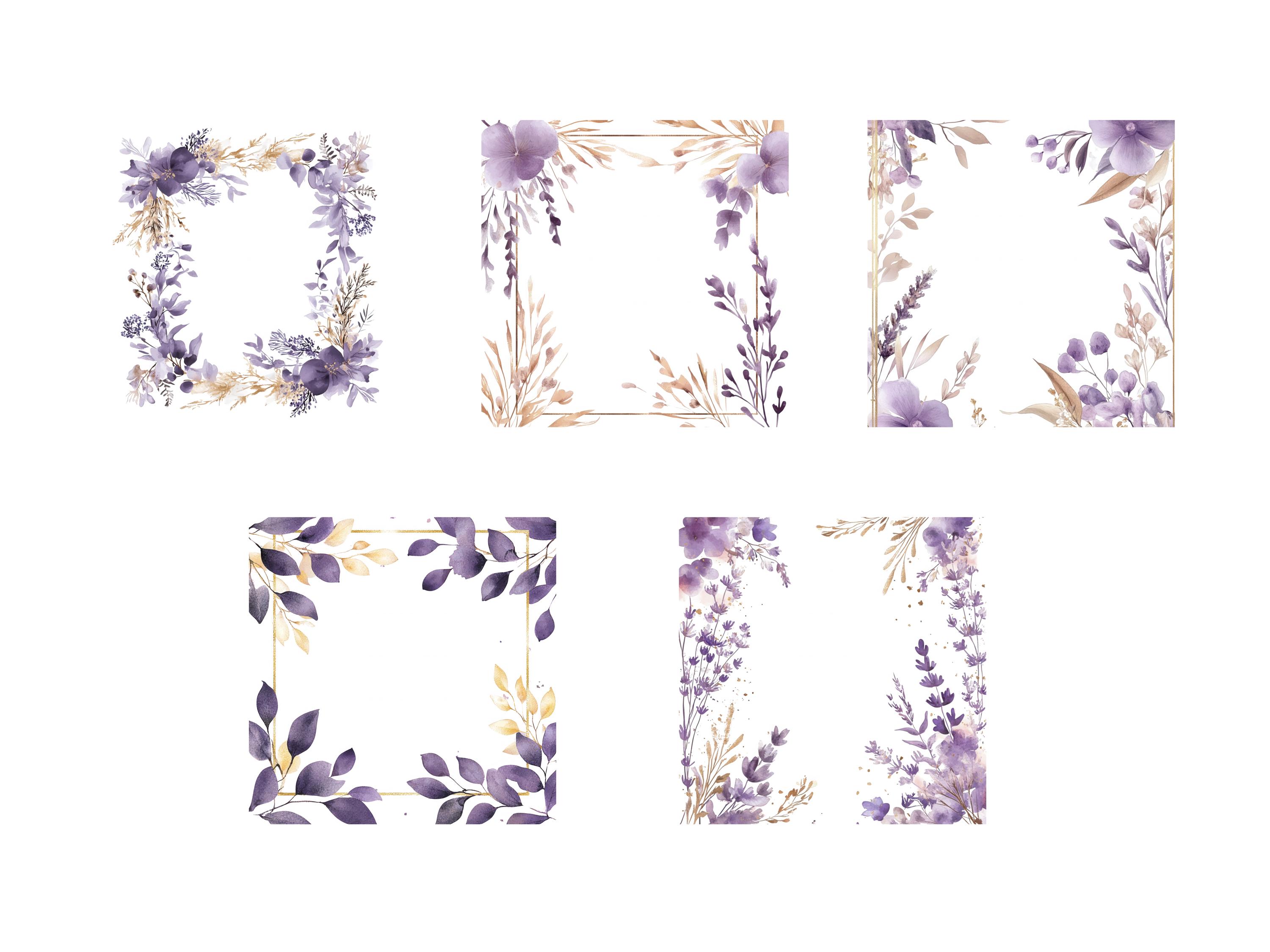Lavender and Gold Floral Clipart Frames | Watercolor Flowers, Wedding ...