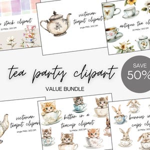 Tea Time Clipart Bundle | Tea Party Clipart, Tea Clipart Set, Watercolor Tea Party, Vintage Teacups, Tea Illustration, Digital Download