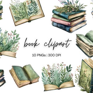 Floral Book Clipart Bundle | Vintage Book Clipart, Flower Book Clipart, Book Lovers PNG, Book with Flowers, Digital Download