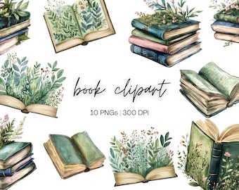 Floral Book Clipart Bundle | Vintage Book Clipart, Flower Book Clipart, Book Lovers PNG, Book with Flowers, Digital Download