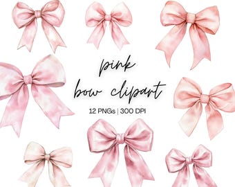 Light Pink Bow Clipart | Coquette Bow PNG, Coquette Pink Bow, Light Pink Bow Png, Pink Bow Clipart, Watercolor Clipart, Digital Download