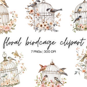Floral Birdcage Clipart Bundle | Watercolor Clipart, Birdcage Clipart, Bird Cage Clipart, Watercolor Birdcage, Digital Download