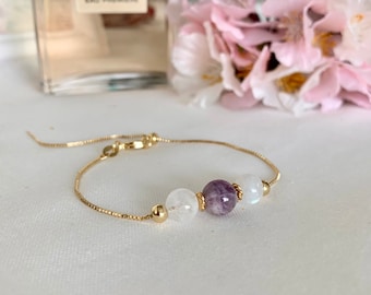 Simple everyday gemstone bracelet. Bohemian collection Mauve Dainty Deep red purple gemstone bracelet for everyday or layering