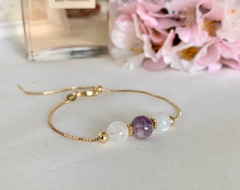 Simple everyday gemstone bracelet. Bohemian collection Mauve Dainty Deep red purple gemstone bracelet for everyday or layering