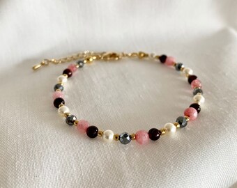 Simple everyday gemstone bracelet. Bohemian collection Mauve Dainty Deep red purple gemstone bracelet for everyday or layering