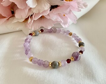 Simple everyday gemstone bracelet. Bohemian collection Mauve Dainty Deep red purple gemstone bracelet for everyday or layering