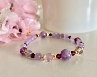 Simple everyday gemstone bracelet. Bohemian collection Mauve Dainty Deep red purple gemstone bracelet for everyday or layering