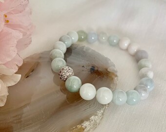 Mint clouds. Natural Jade elastic bracelet for everyday. Green jade bracelet gift for mom gift for her.