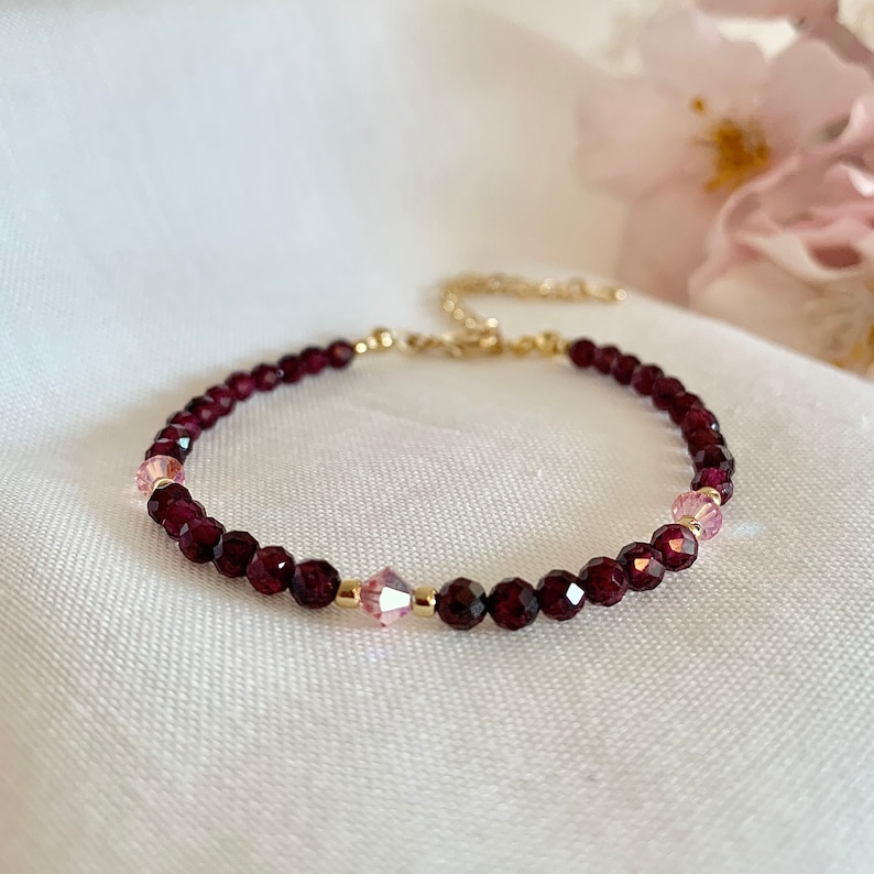 Simple everyday gemstone bracelet. Bohemian collection Mauve Dainty Deep red purple gemstone bracelet for everyday or layering