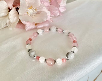 Beyond the clouds pink chalcedony elastic bracelet for everyday or special occasions gift for her under 28