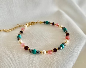 Boheme v2. Bohemian Collection. Dainty and colorful multi gemstone beaded jewelry for everyday or special occasions. Layering bracelet.