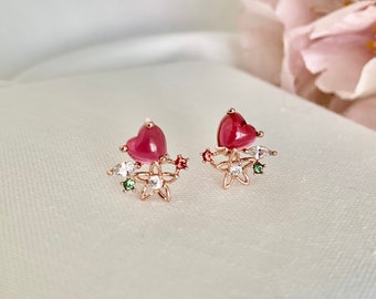 Ah - In. Very dainty and pretty Korean inspired heart cluster earrings for everyday or special occasions. Bridesmaids gift for her under 28