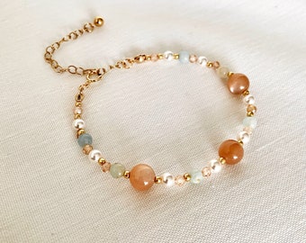 Sunset Cove. Dainty minimalist adjustable gemstone beaded friendship bracelet for everyday. layering or stacking bracelet