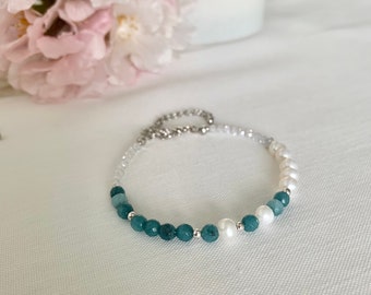 Blue crystal. Unique dainty and pretty white and blue friendship bracelet for layering or stacking. bff gift for her under 28